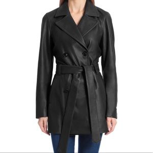 Genuine leather Double breasted trench coat
